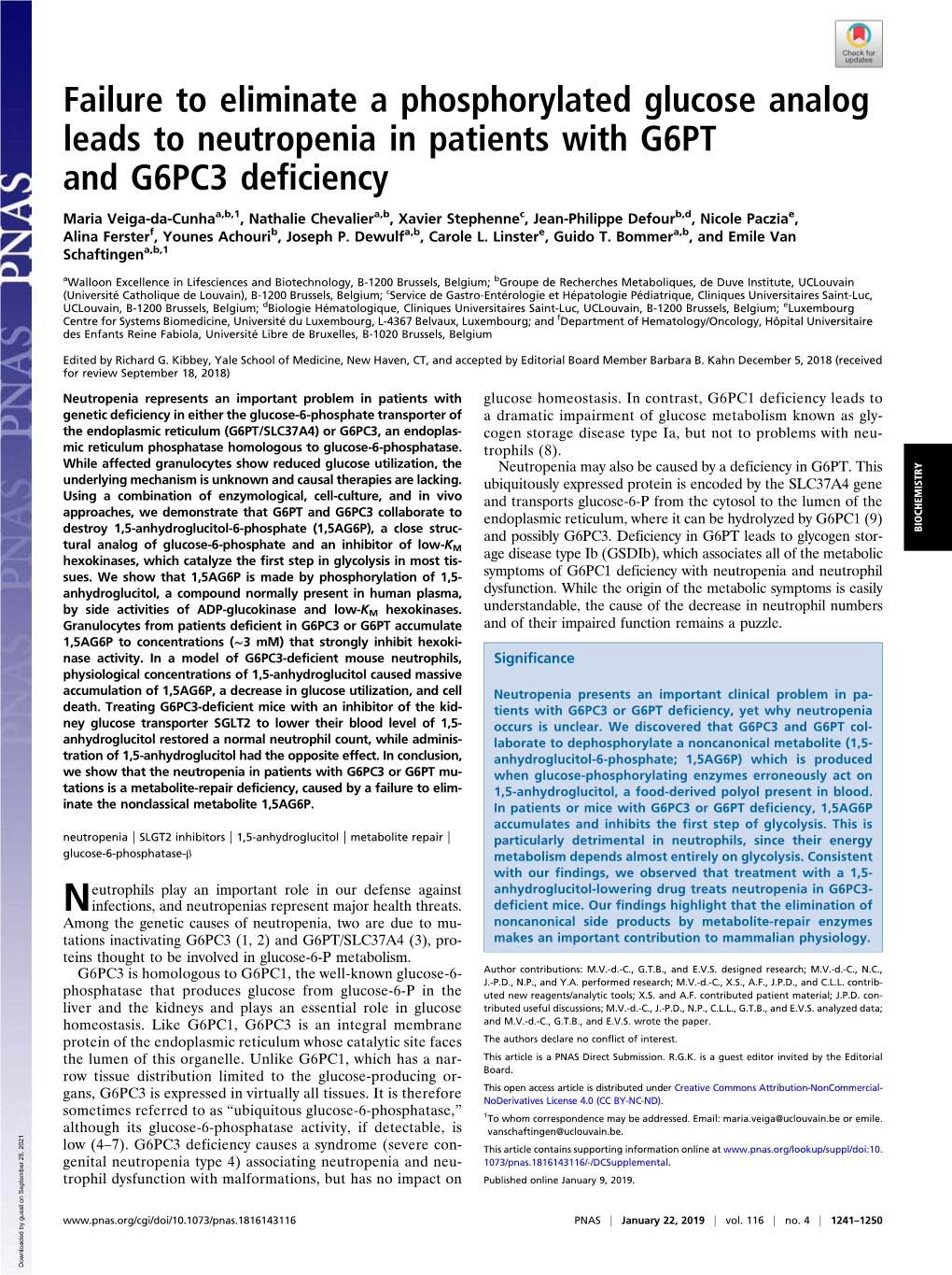 Failure to Eliminate a Phosphorylated Glucose Analog Leads to Neutropenia in Patients with G6PT and G6PC3 Deficiency