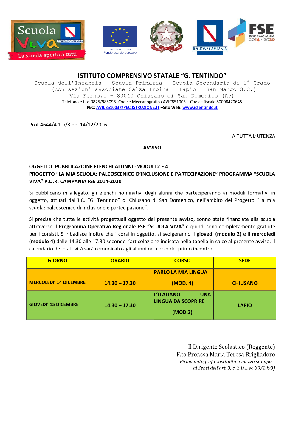 Istituto Comprensivo Statale “G. Tentindo”