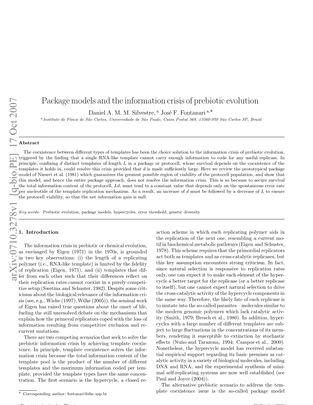 Package Models and the Information Crisis of Prebiotic Evolution