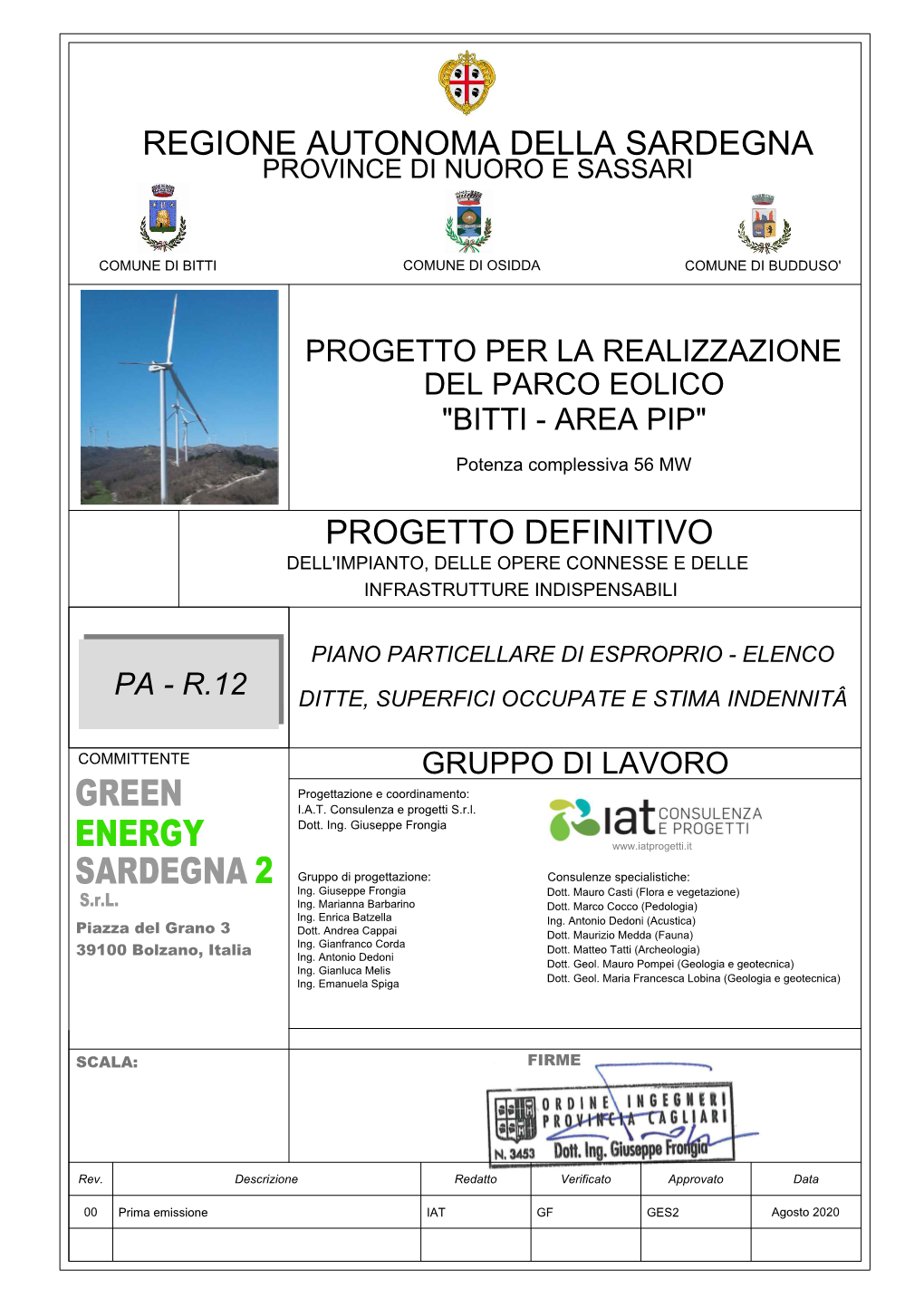 Progetto Definitivo Regione Autonoma Della Sardegna