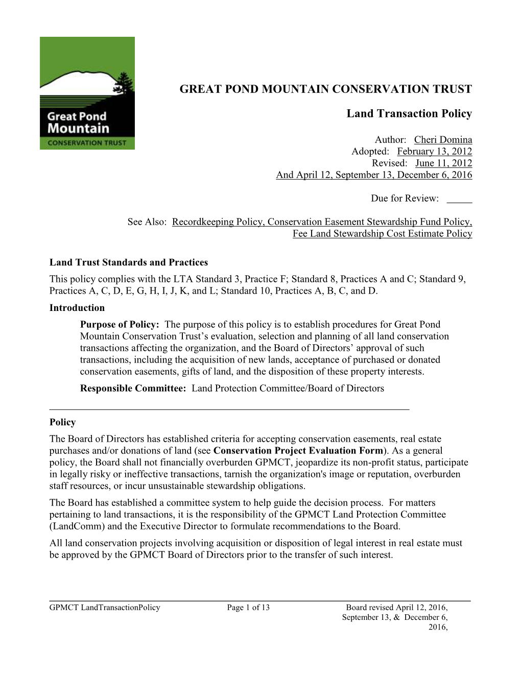 Land Trust Standards and Practices