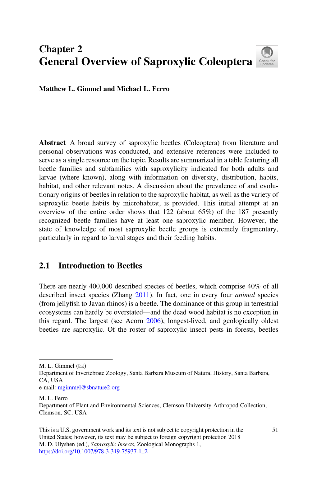 General Overview of Saproxylic Coleoptera