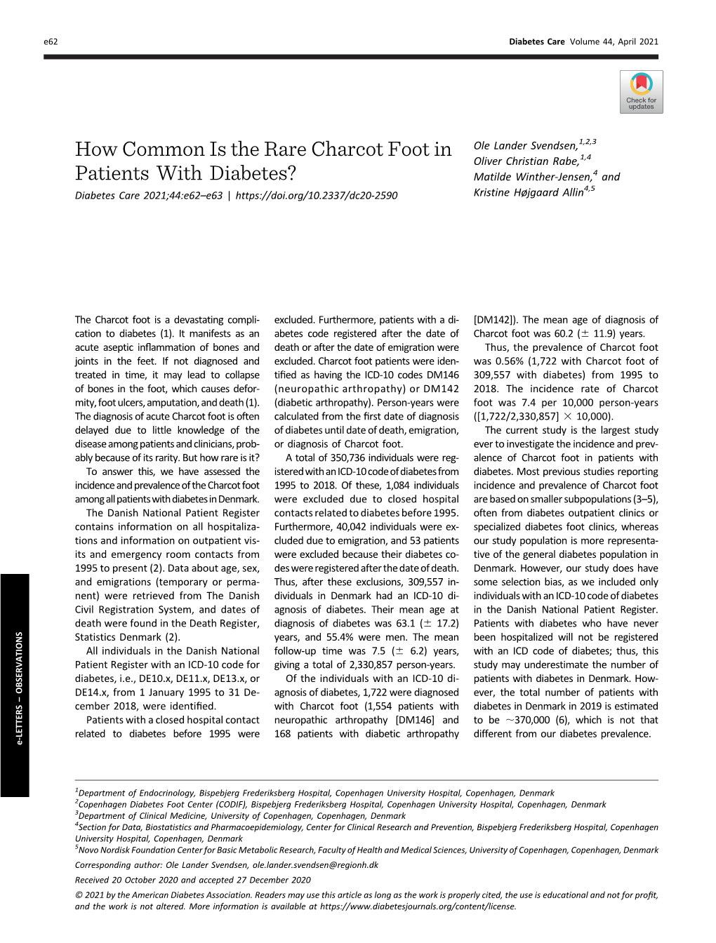 How Common Is the Rare Charcot Foot in Patients with Diabetes?