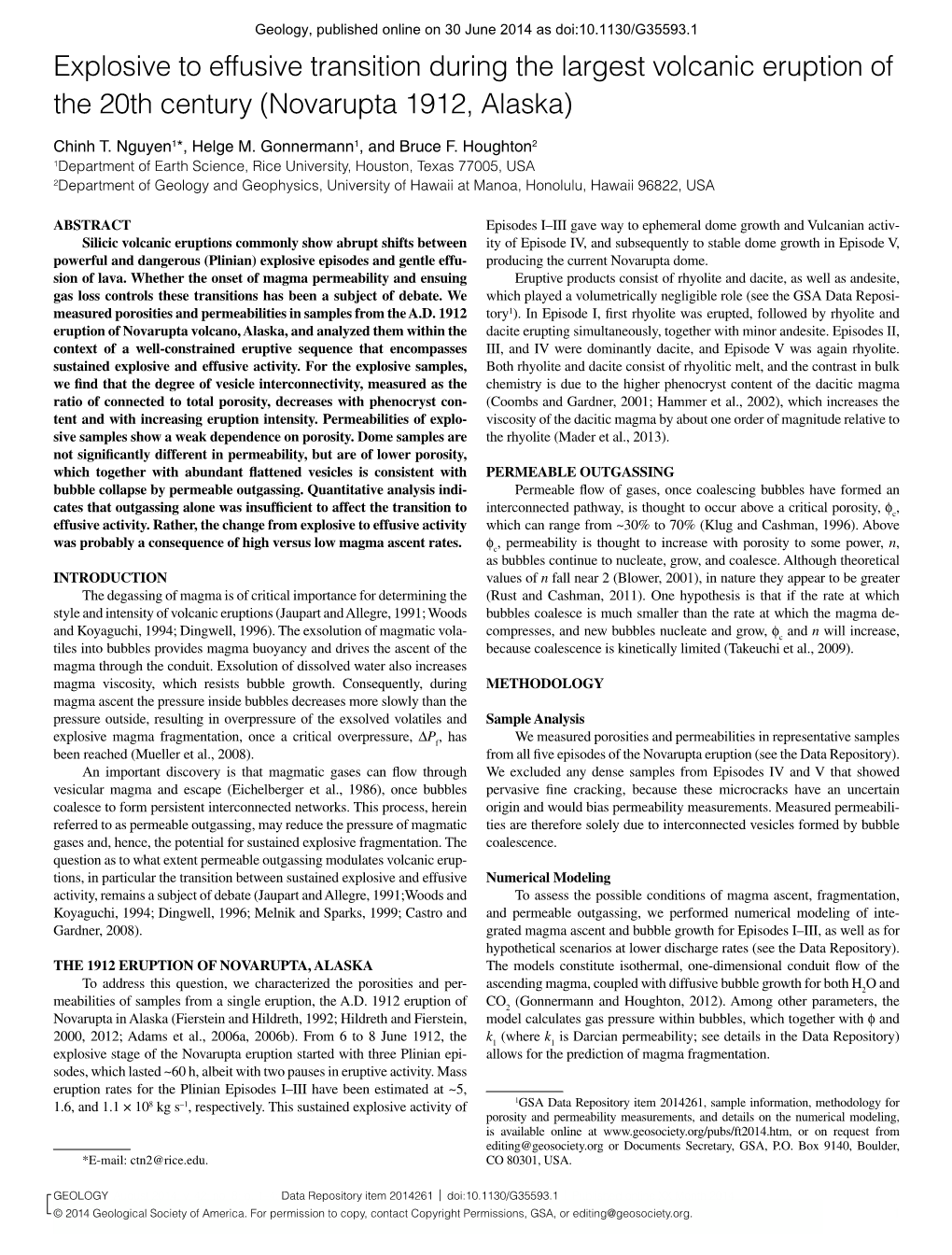 Explosive to Effusive Transition During the Largest Volcanic Eruption of the 20Th Century (Novarupta 1912, Alaska)