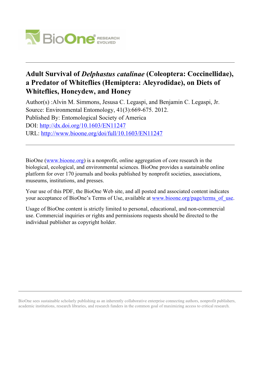 Adult Survival of Delphastus Catalinae