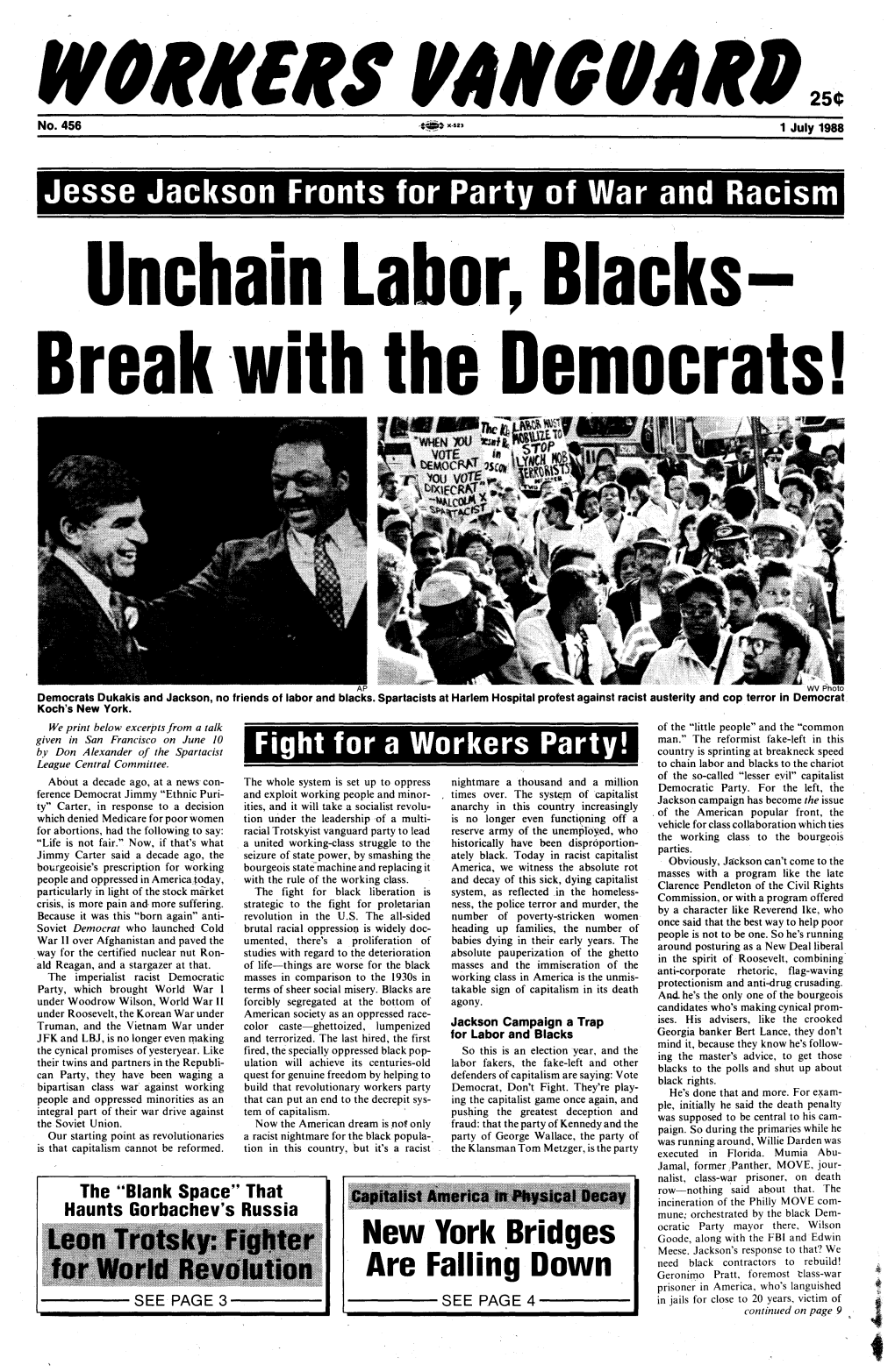 Jesse Jackson Fronts for Party of War and Racism Unchain Labor, Blacks Break 'With the Democratsl