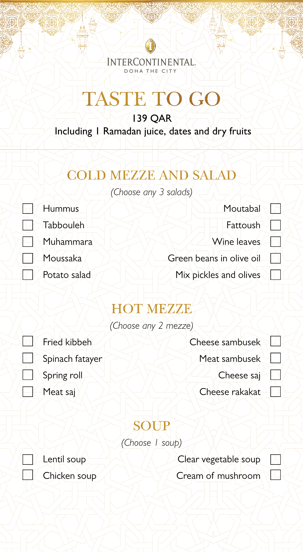 TASTE to GO 139 QAR Including 1 Ramadan Juice, Dates and Dry Fruits