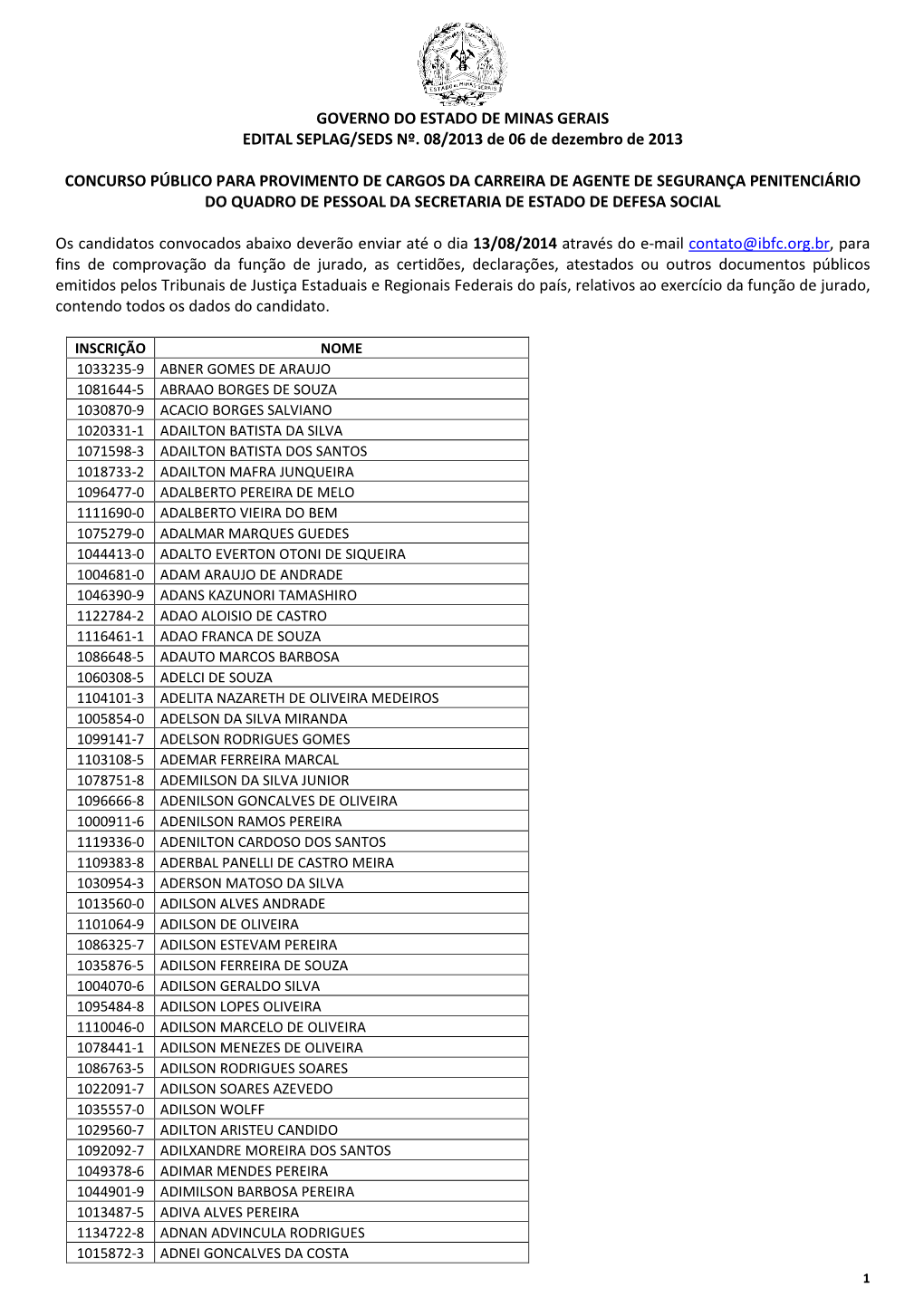 Governo Do Estado De Minas Gerais Edital Seplag/Seds Nº