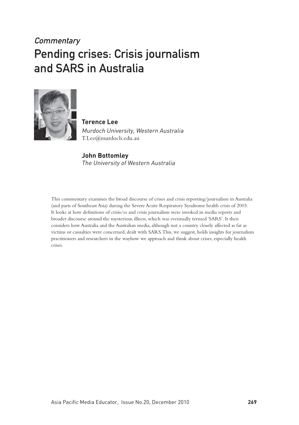 Pending Crises: Crisis Journalism and SARS in Australia