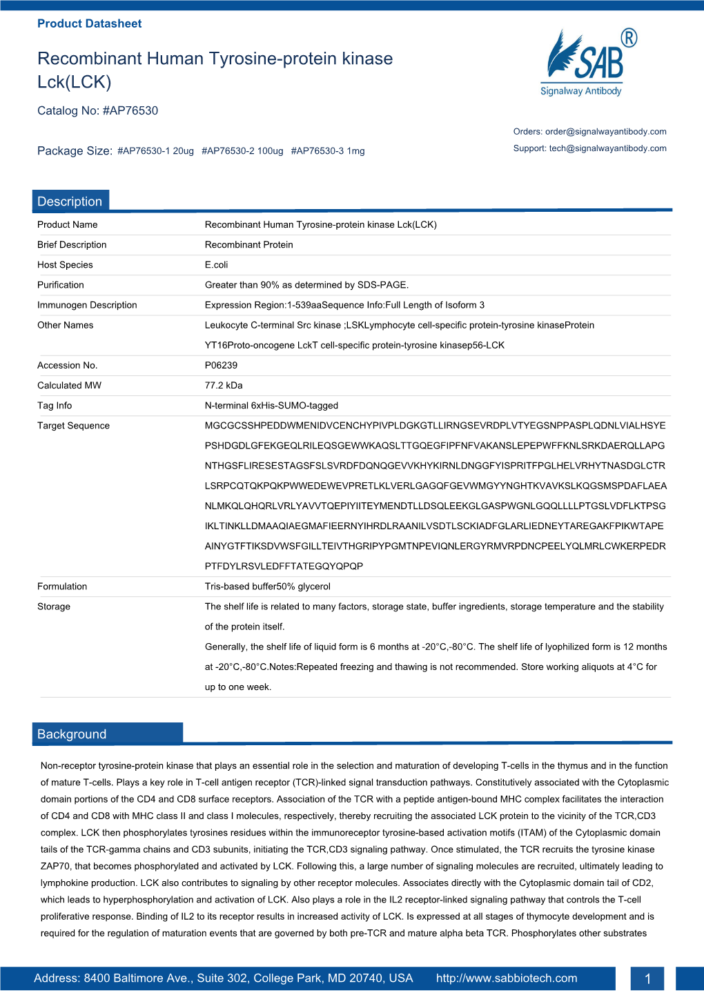 Recombinant Human Tyrosine-Protein Kinase Lck(LCK)