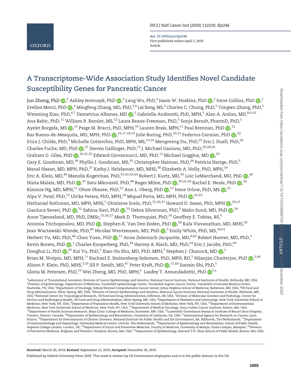 A Transcriptome-Wide Association Study Identifies Novel Candidate