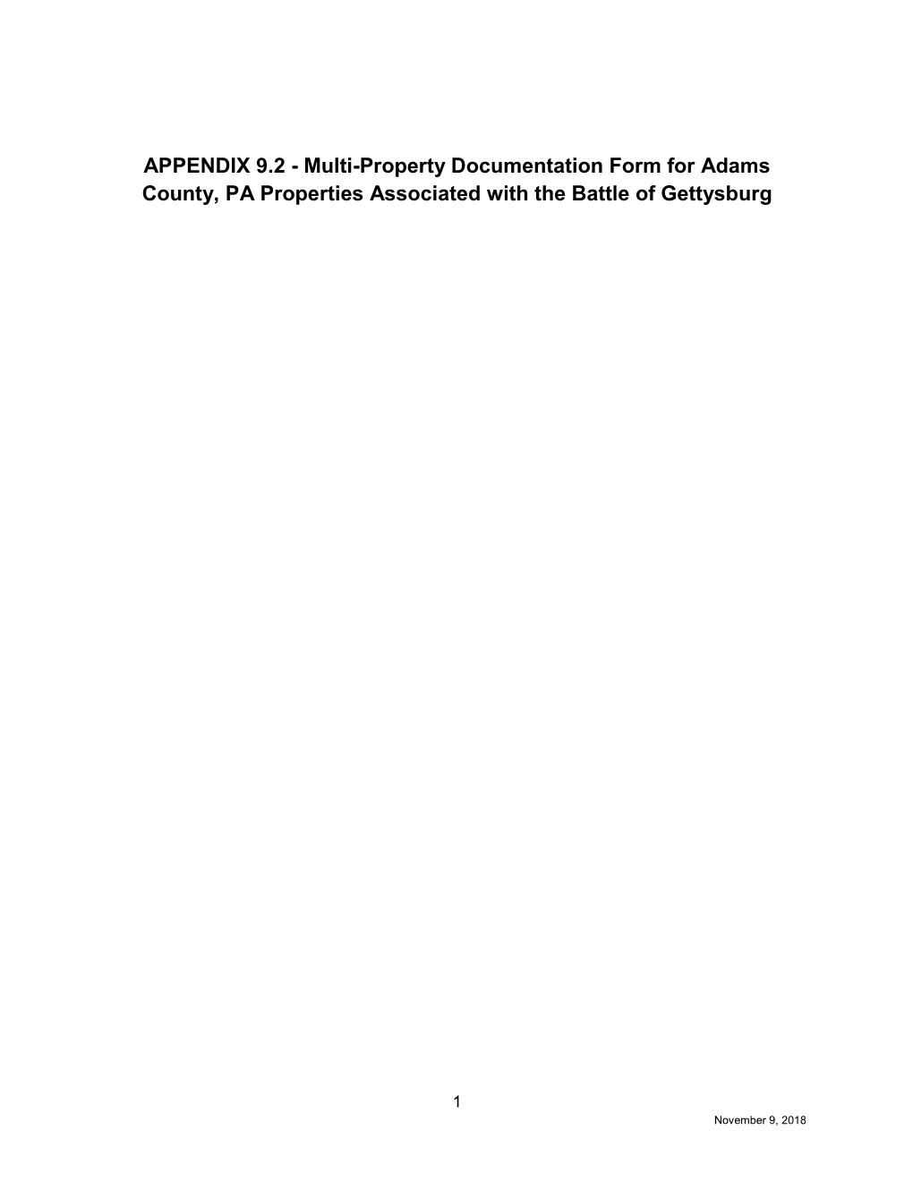 APPENDIX 9.2 - Multi-Property Documentation Form for Adams County, PA Properties Associated with the Battle of Gettysburg