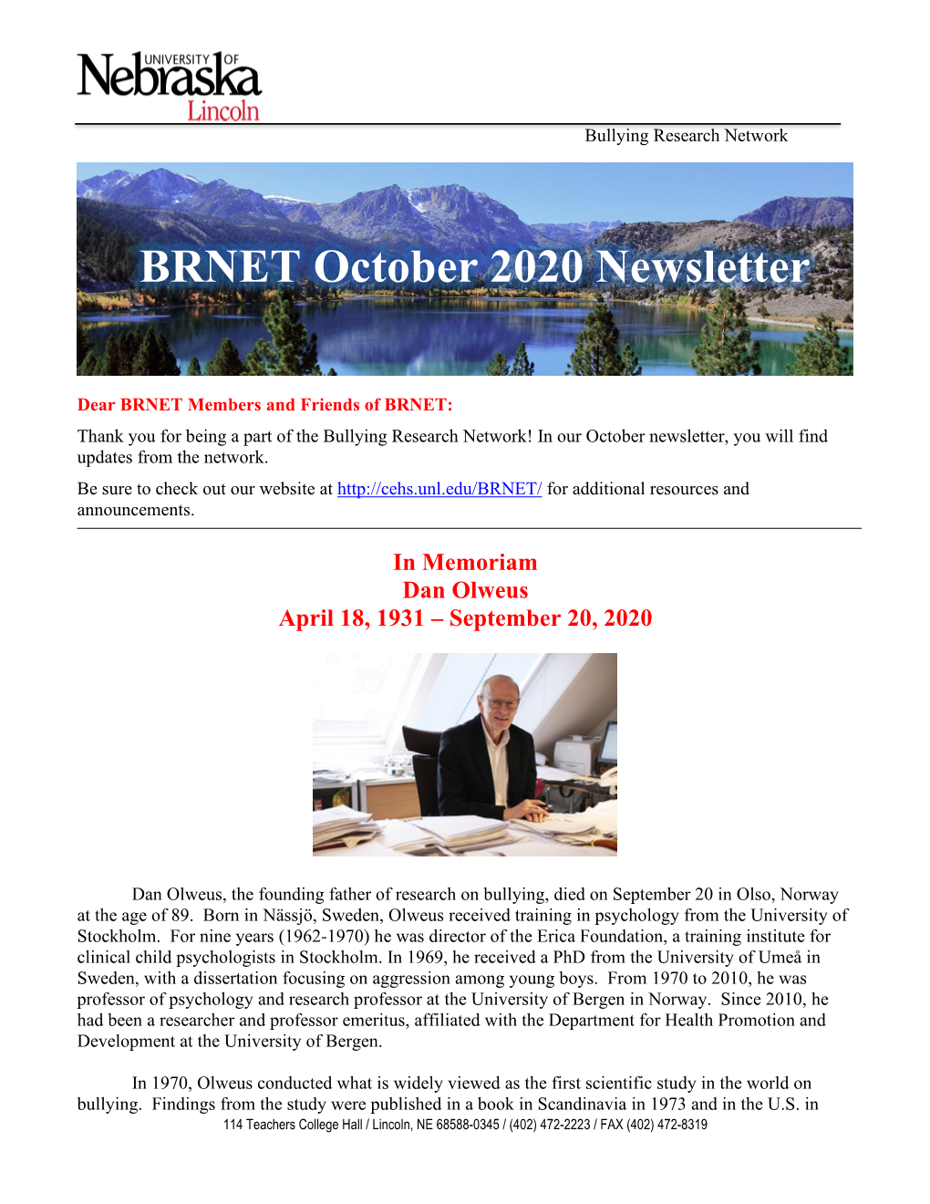 BRNET October 2020 Newsletter