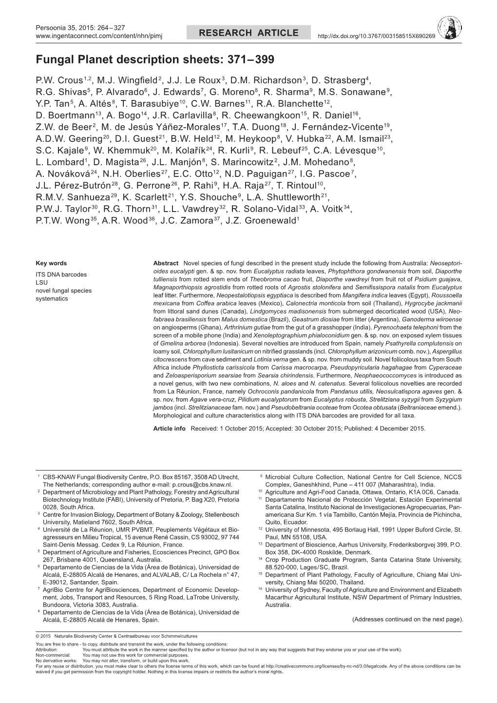 Fungal Planet Description Sheets: 371–399