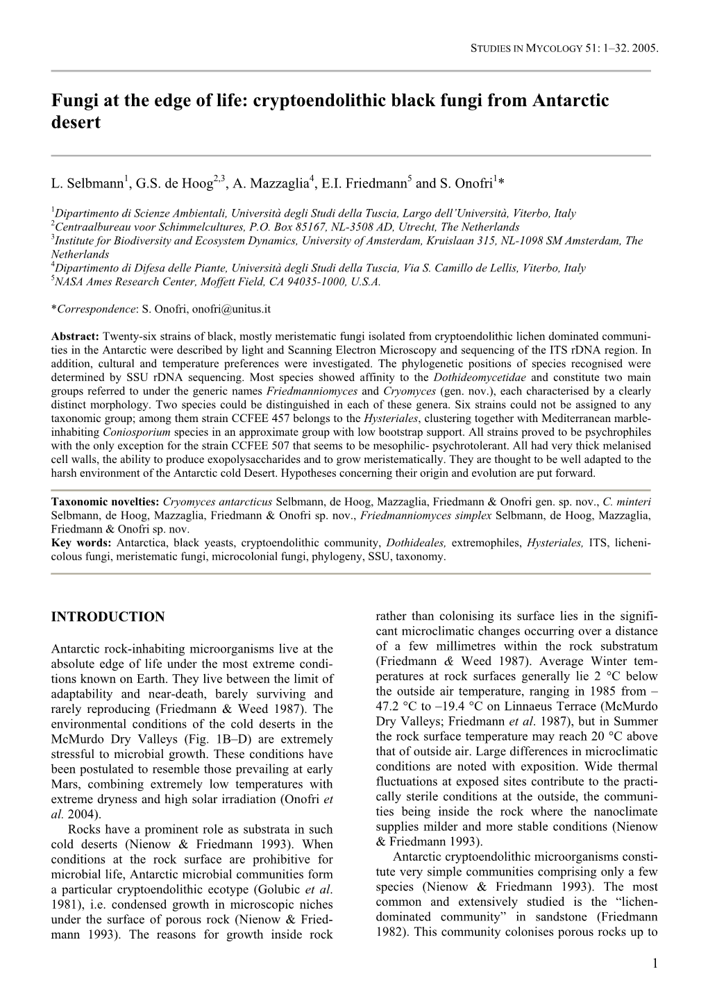 Cryptoendolithic Black Fungi from Antarctic Desert