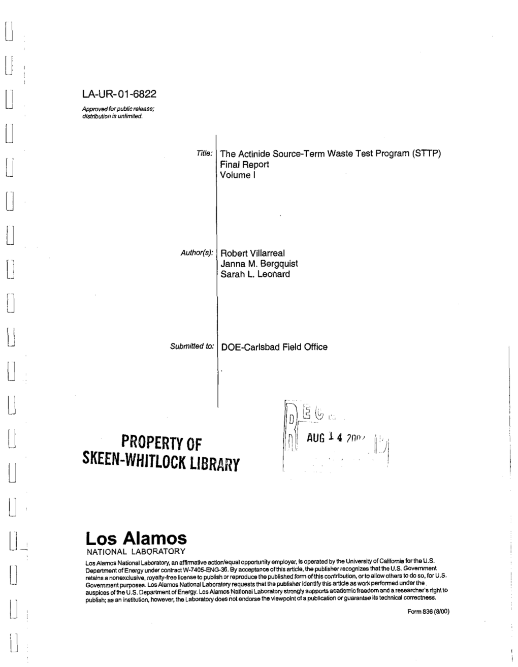 The Actinide Source-Term Waste Test Program (STTP): Final Report