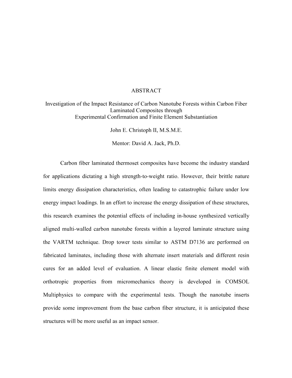 ABSTRACT Investigation of the Impact Resistance of Carbon Nanotube