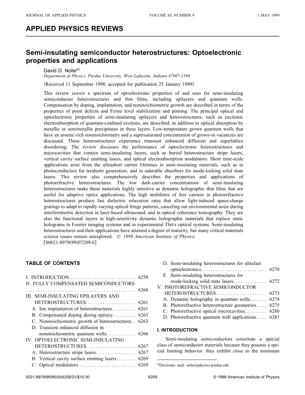 APPLIED PHYSICS REVIEWS Semi-Insulating Semiconductor