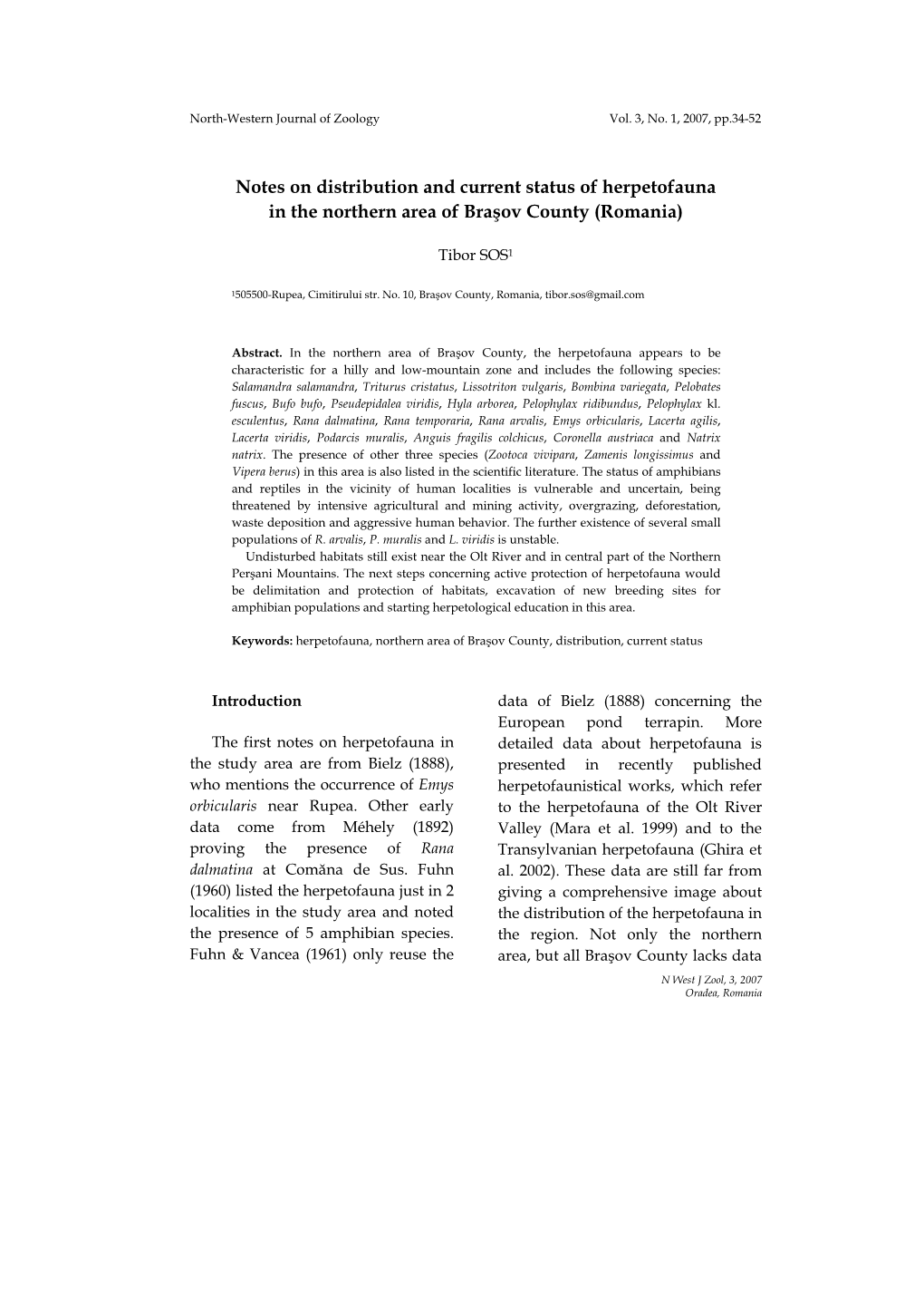 Notes on Distribution and Current Status of Herpetofauna in the Northern Area of Braşov County (Romania)