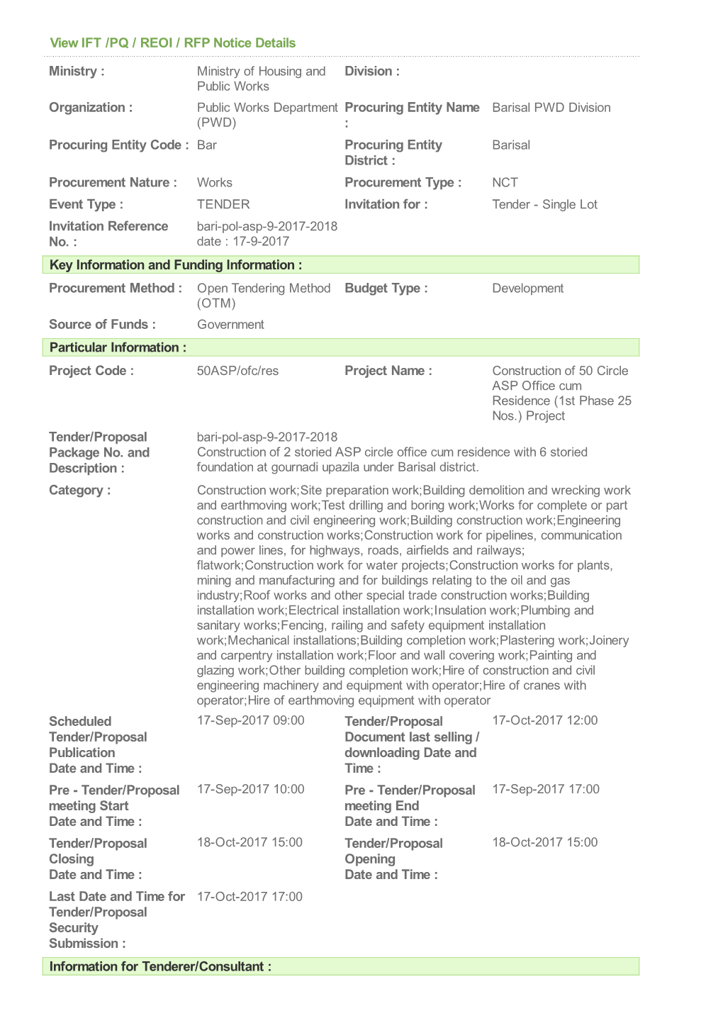 View IFT /PQ / REOI / RFP Notice Details