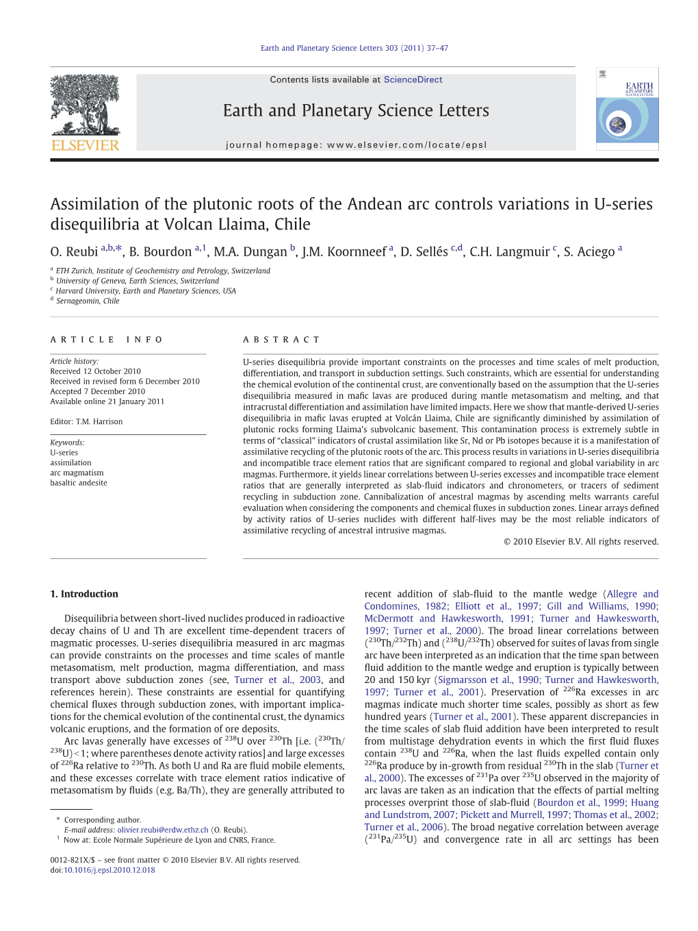 Assimilation of the Plutonic Roots of the Andean Arc Controls Variations in U-Series Disequilibria at Volcan Llaima, Chile