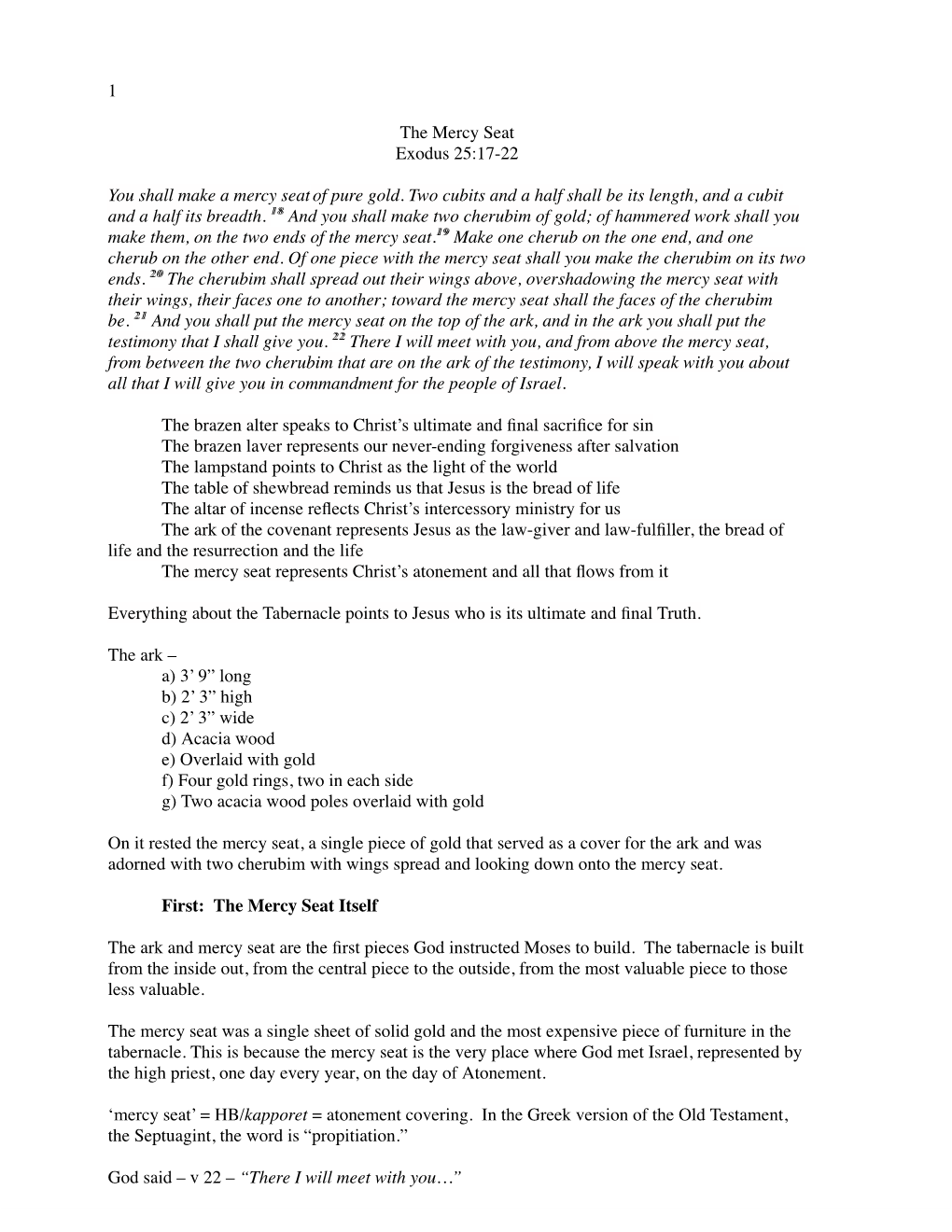 The Mercy Seat Exodus 25:17-22