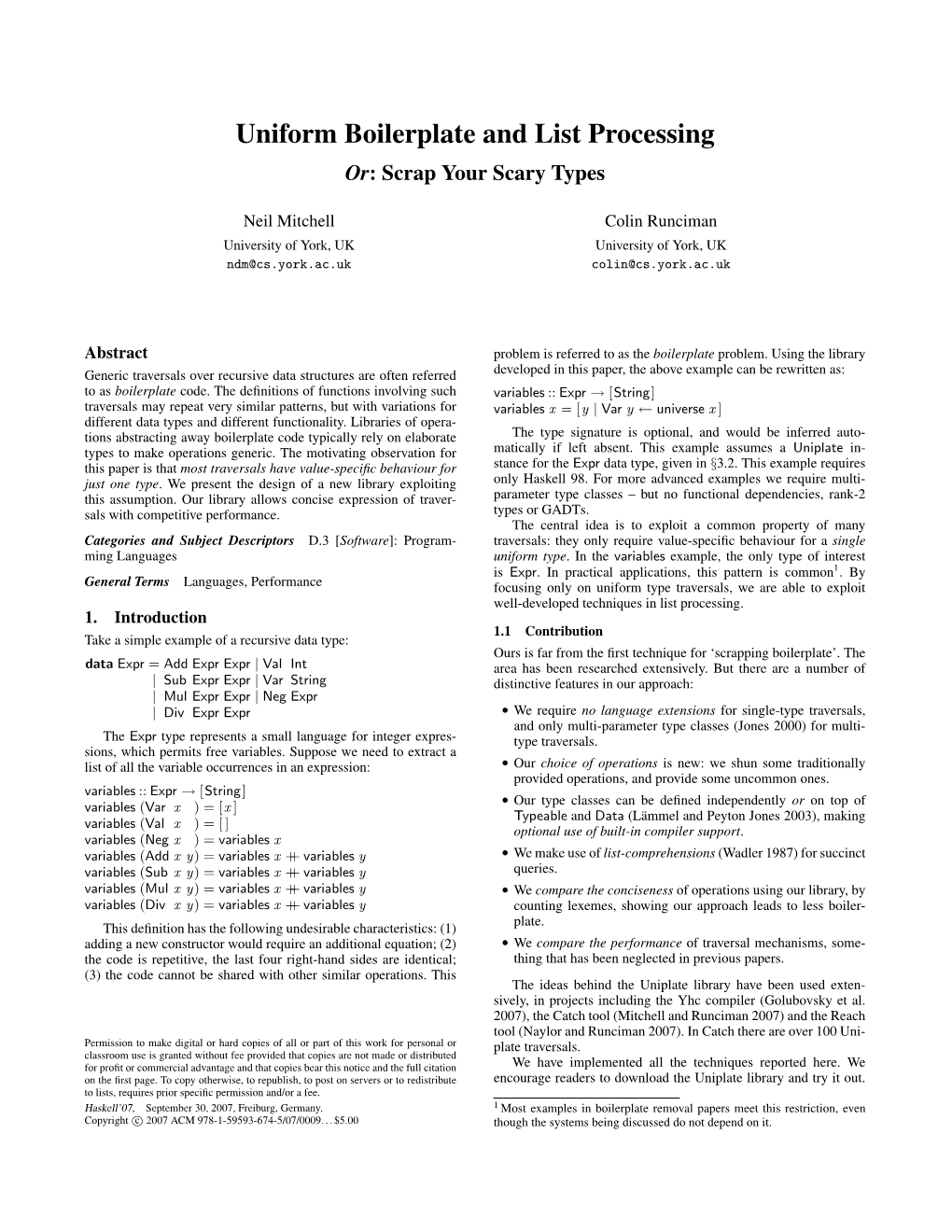 Uniform Boilerplate and List Processing Or: Scrap Your Scary Types