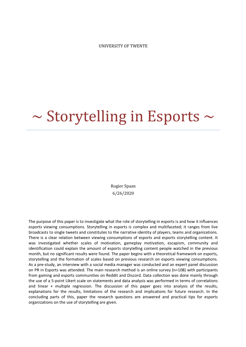 Storytelling in Esports ~