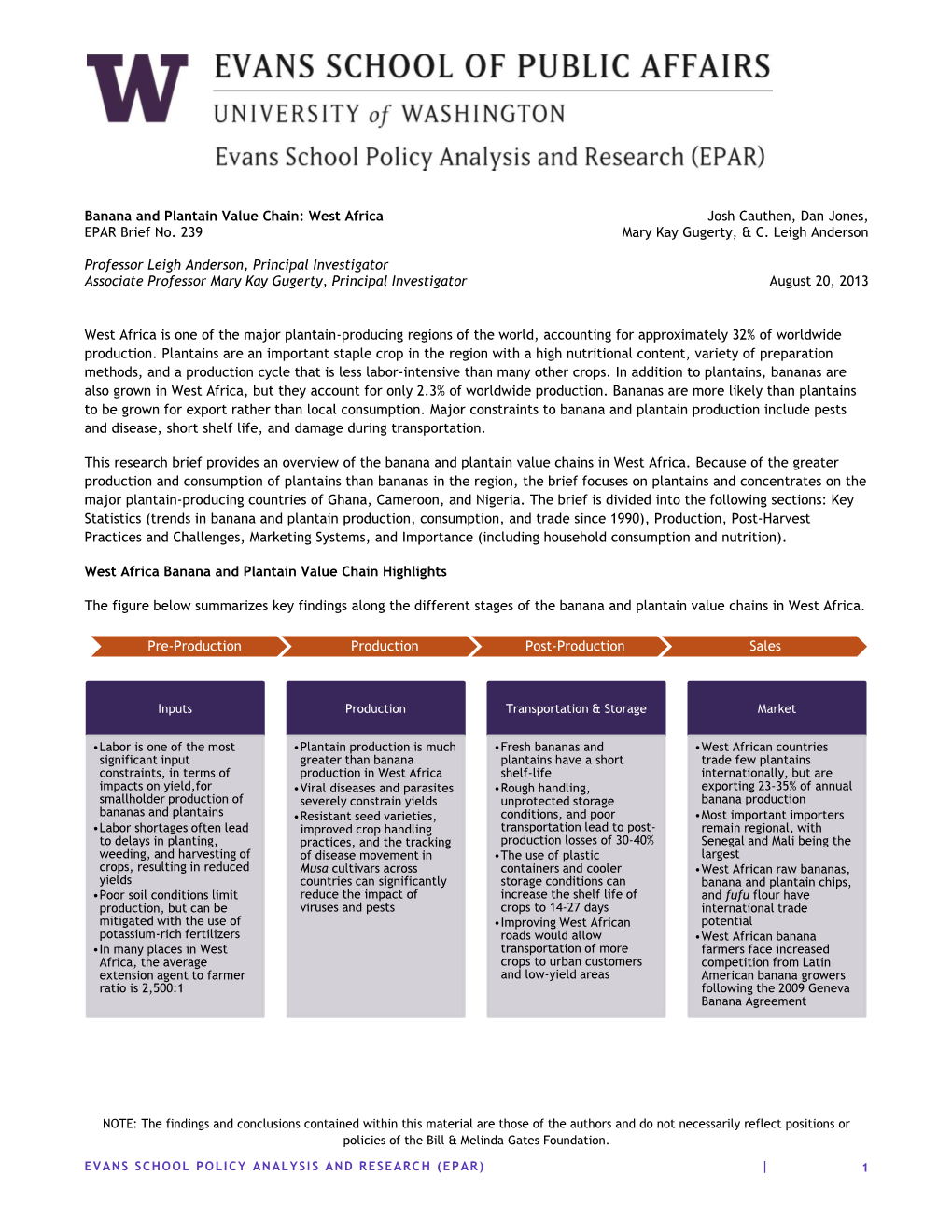 Banana and Plantain Value Chain: West Africa Josh Cauthen, Dan Jones, EPAR Brief No