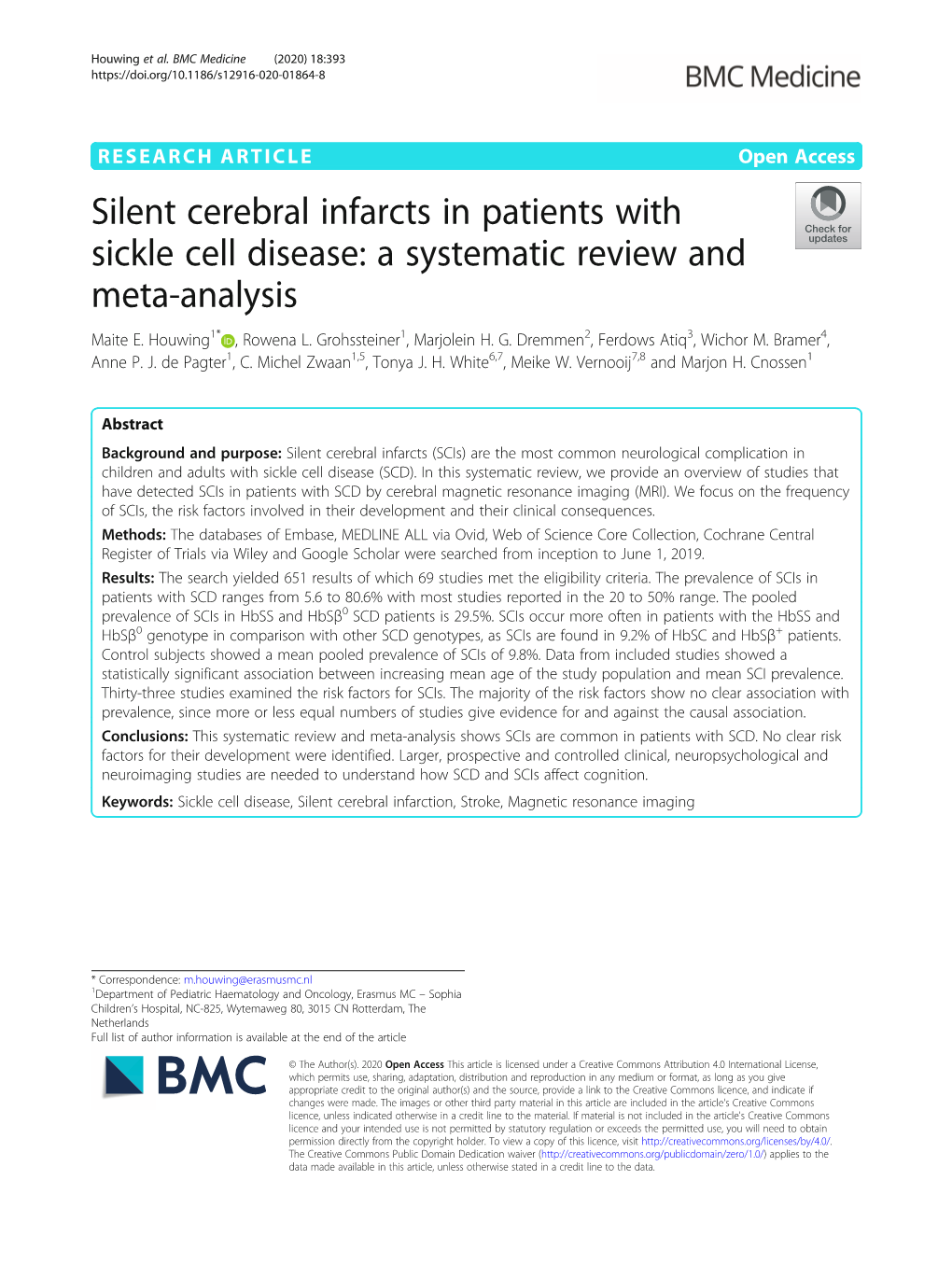 Silent Cerebral Infarcts in Patients with Sickle Cell Disease: a Systematic Review and Meta-Analysis Maite E