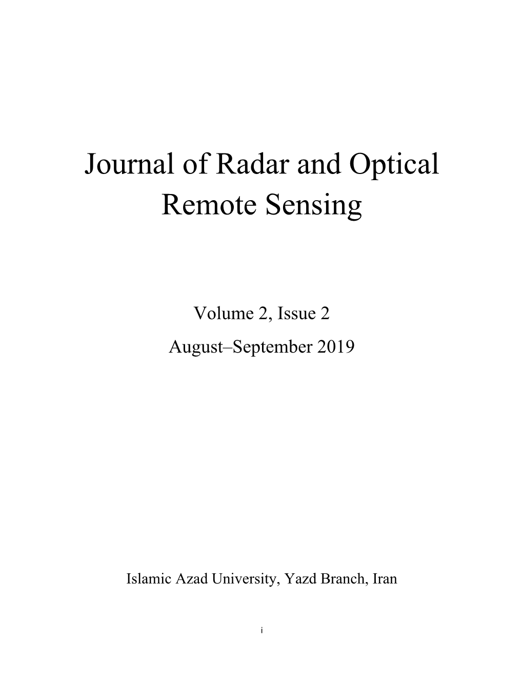 Journal of Radar and Optical Remote Sensing