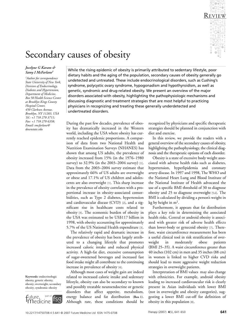 Secondary Causes of Obesity