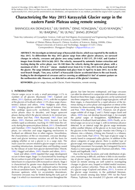 Characterizing the May 2015 Karayaylak Glacier Surge in the Eastern Pamir Plateau Using Remote Sensing