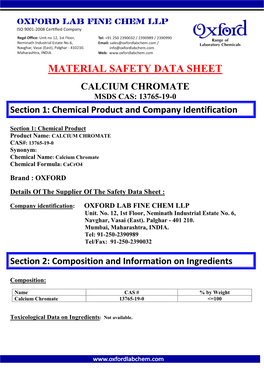 Material Safety Data Sheet Calcium Chromate Msds Cas: 13765-19-0