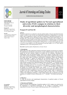 Study of Agrobiont Spiders in Navsari Agricultural University