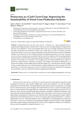 Pennycress As a Cash Cover-Crop: Improving the Sustainability of Sweet Corn Production Systems