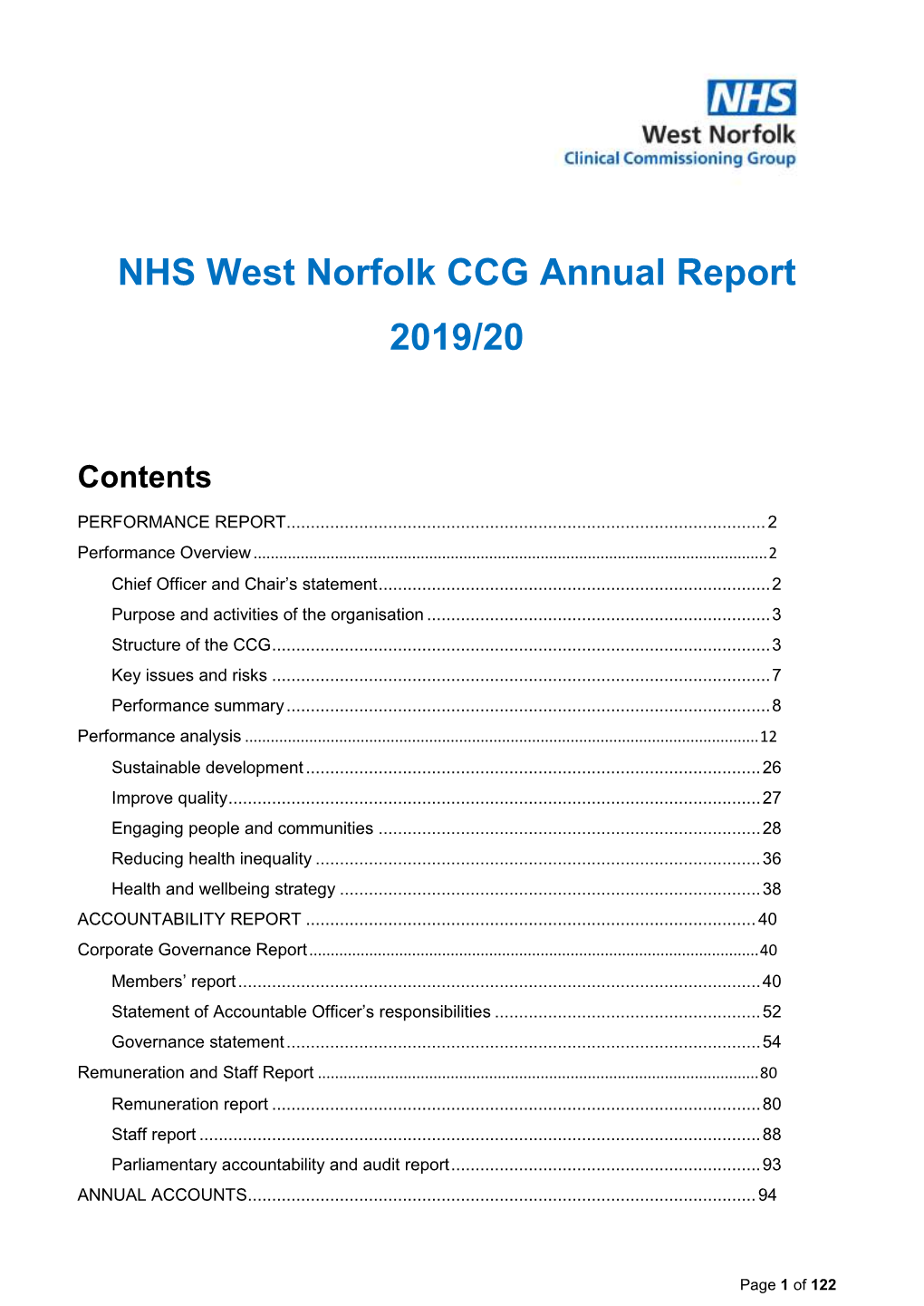 NHS West Norfolk CCG Annual Report 2019/20
