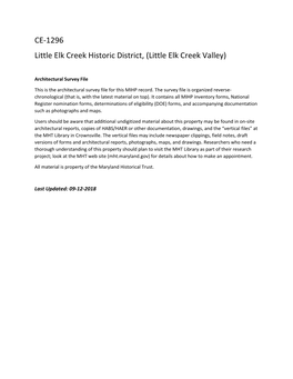 CE-1296 Little Elk Creek Historic District, (Little Elk Creek Valley)