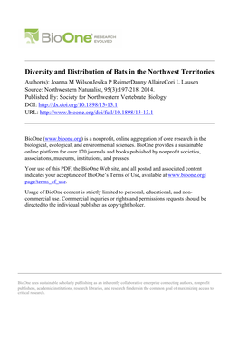 Diversity and Distribution of Bats in the Northwest Territories