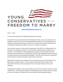 April 11, 2013 to the Voting Members of the Republican National Committee: on Behalf Of