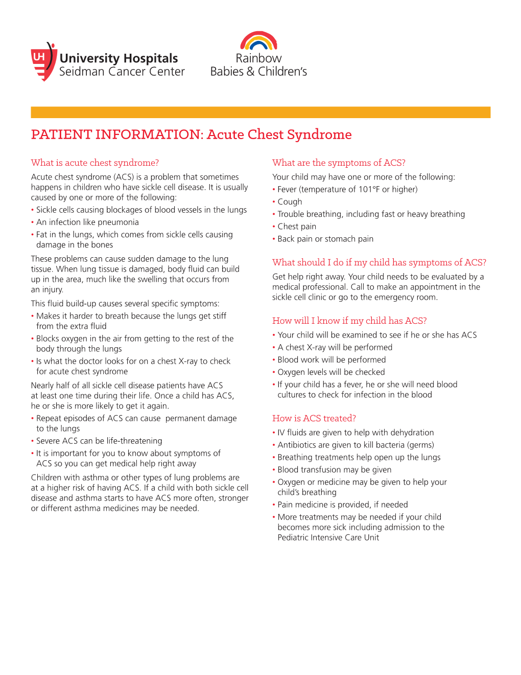 PATIENT INFORMATION: Acute Chest Syndrome