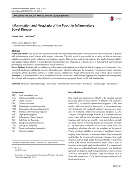 Inflammation and Neoplasia of the Pouch in Inflammatory Bowel Disease