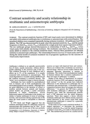 Contrast Sensitivity and Acuity Relationship in Strabismic and Anisometropic Amblyopia