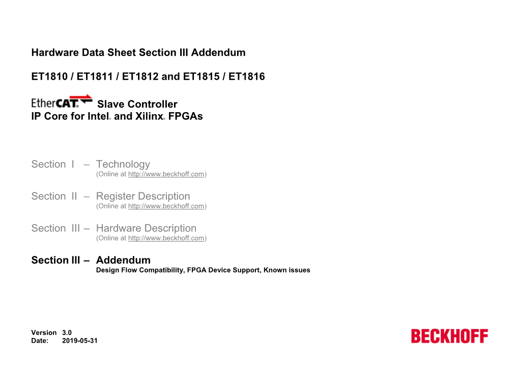 Ethercat IP Core Hardware Data Sheet Addendum