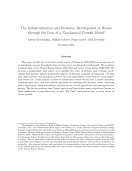 The Industrialization and Economic Development of Russia Through the Lens of a Neoclassical Growth Model∗