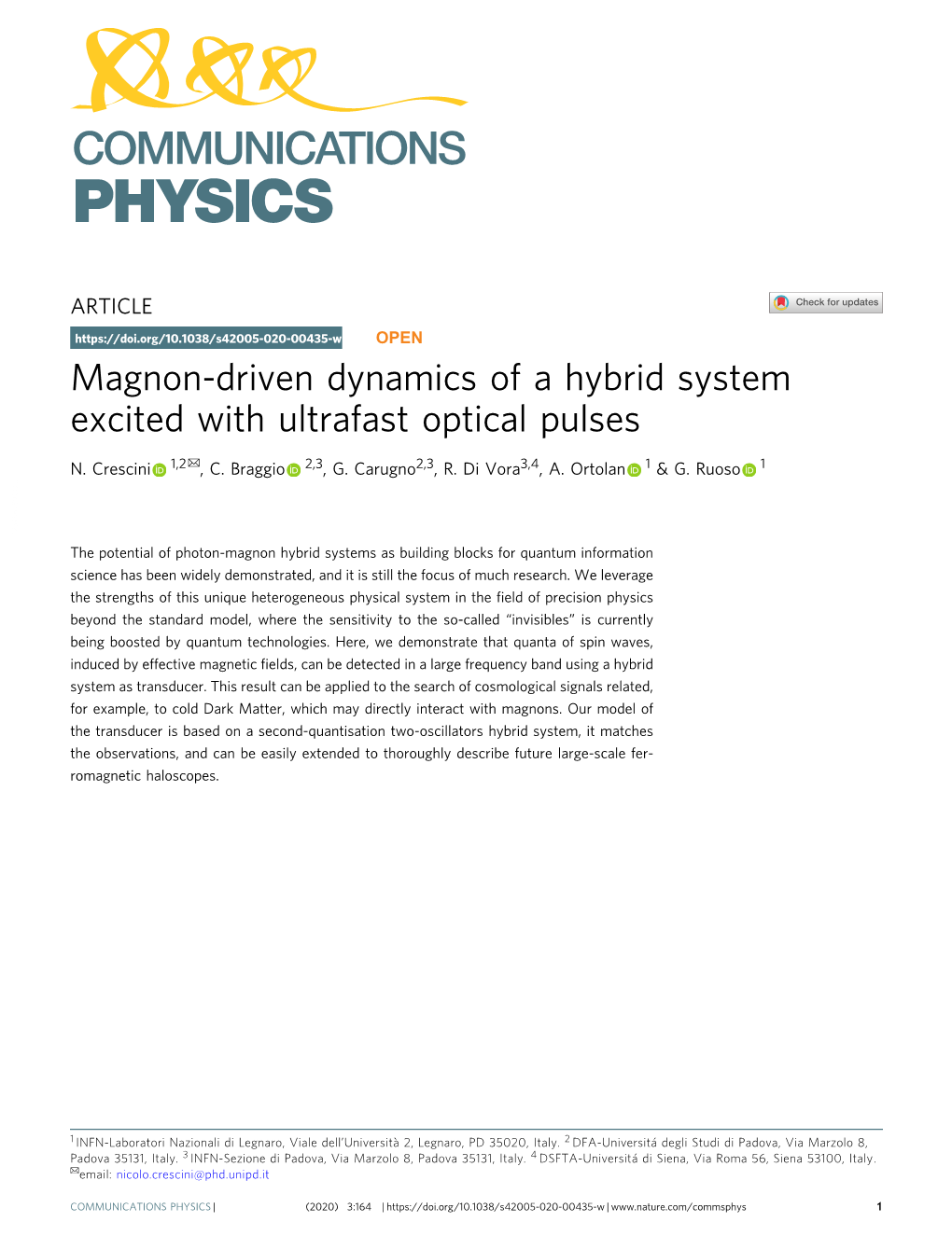 Magnon-Driven Dynamics of a Hybrid System Excited with Ultrafast Optical Pulses ✉ N