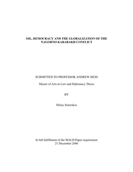 Oil, Democracy and the Globalization of the Nagorno Karabakh Conflict