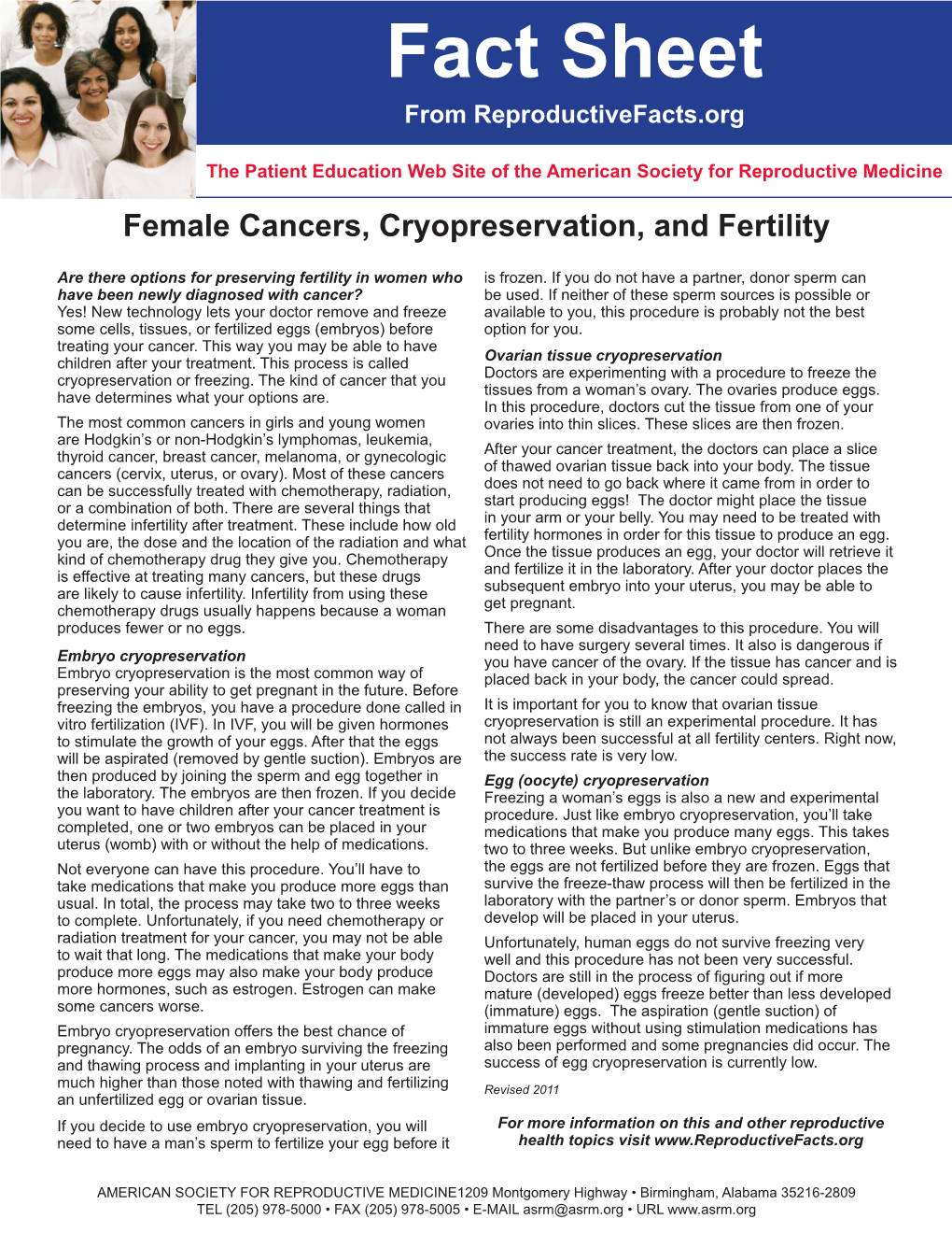 Female Cancers, Cryopreservation and Fertility