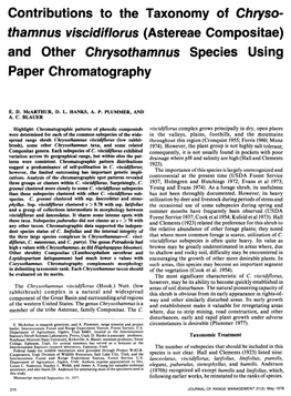 Astereae Compositae) and Other Chrysothamnus Species Using Paper Chromatography