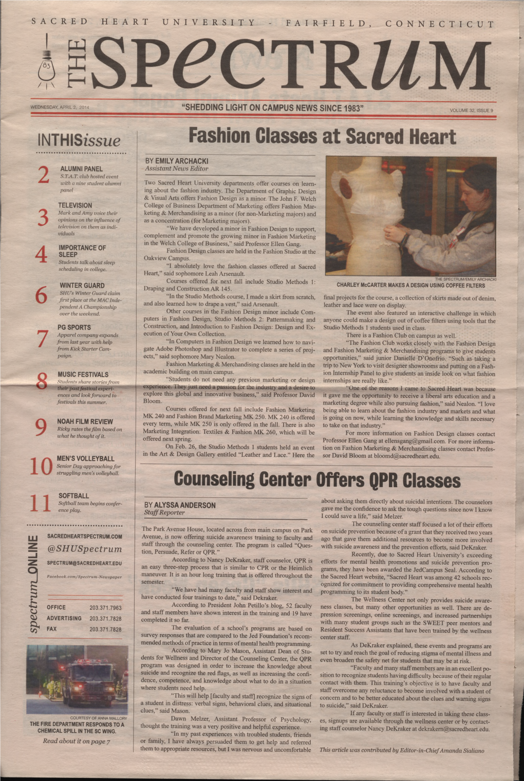 Ibspectrwm WEDNESDAY, APRIL 2, 2014 “SHEDDING LIGHT on CAMPUS NEWS SINCE 1983” VOLUME 32, ISSUE 9